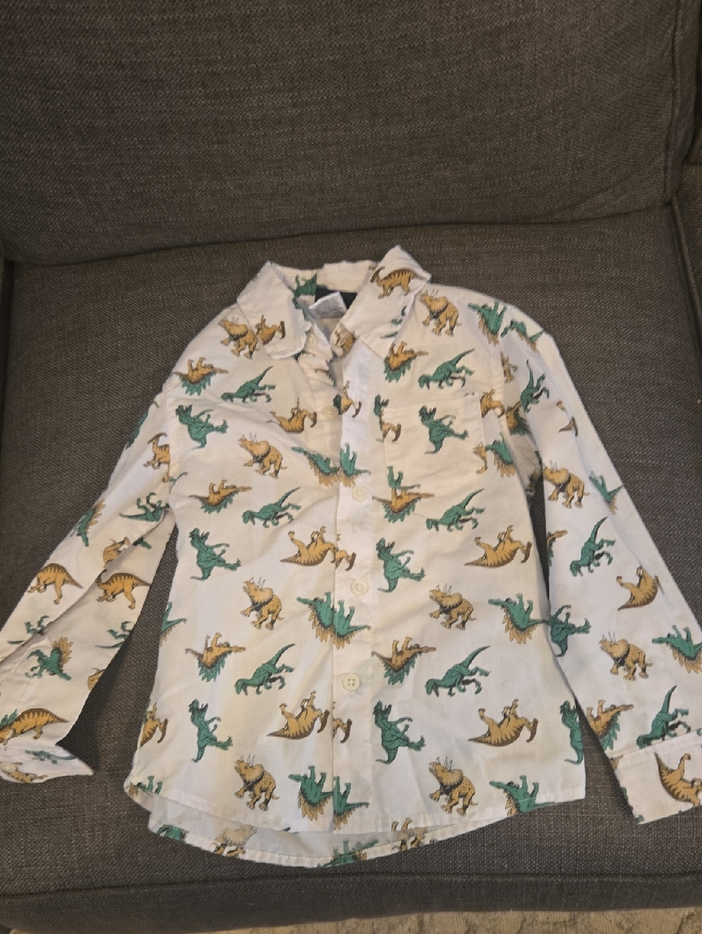 Kids White Dinosaur Print Button-Down Shirt